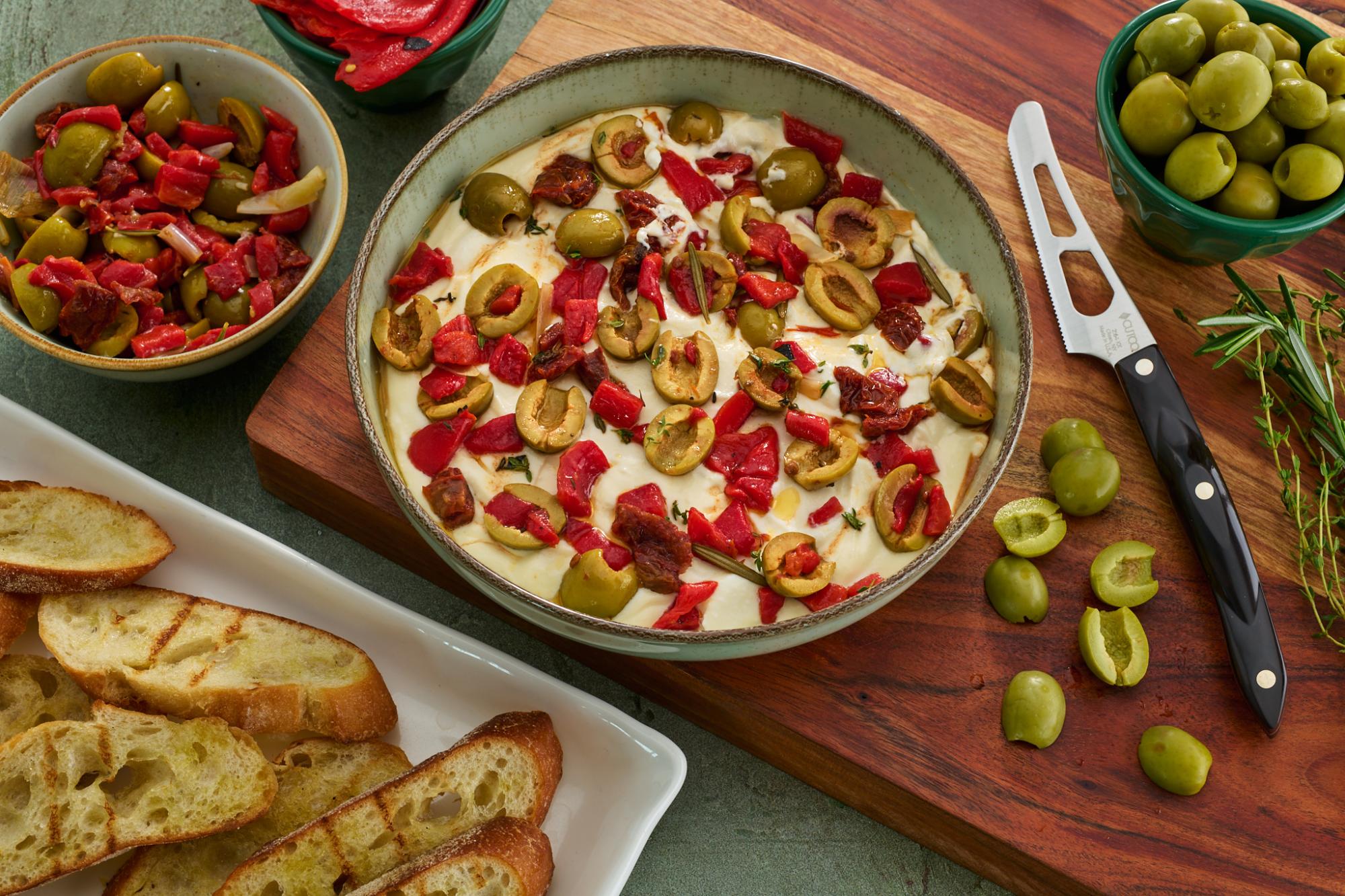Whipped Ricotta With Olives, Roasted Peppers and Sun-Dried Tomatoes