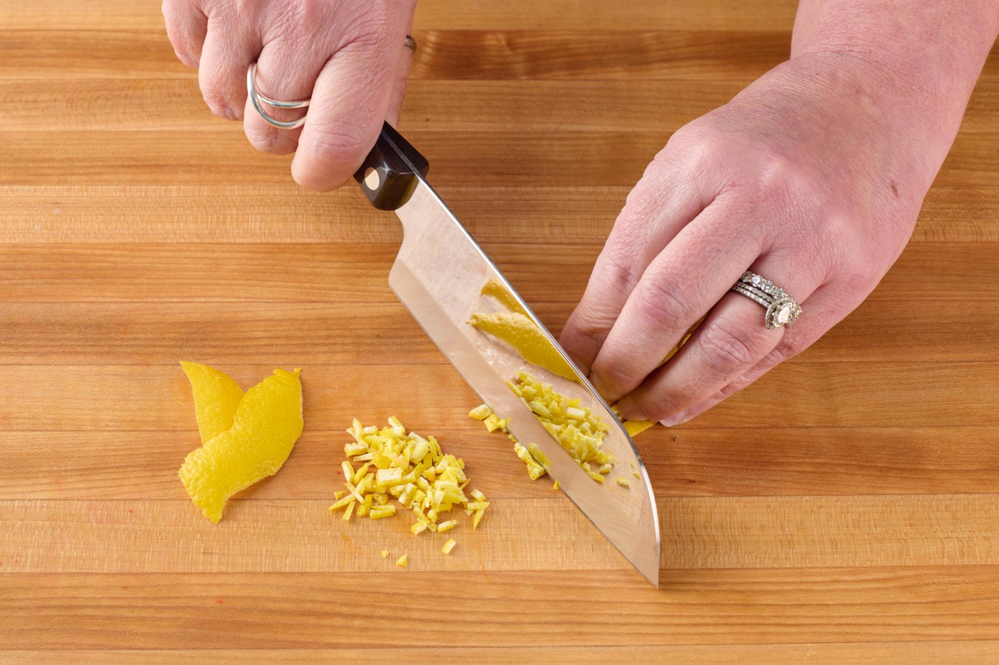 Dice the lemon peel with a Petite Santoku.
