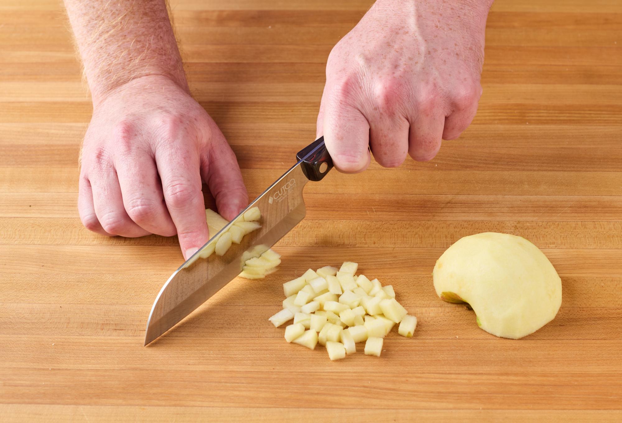 Dicing apples with a Petite Santoku.