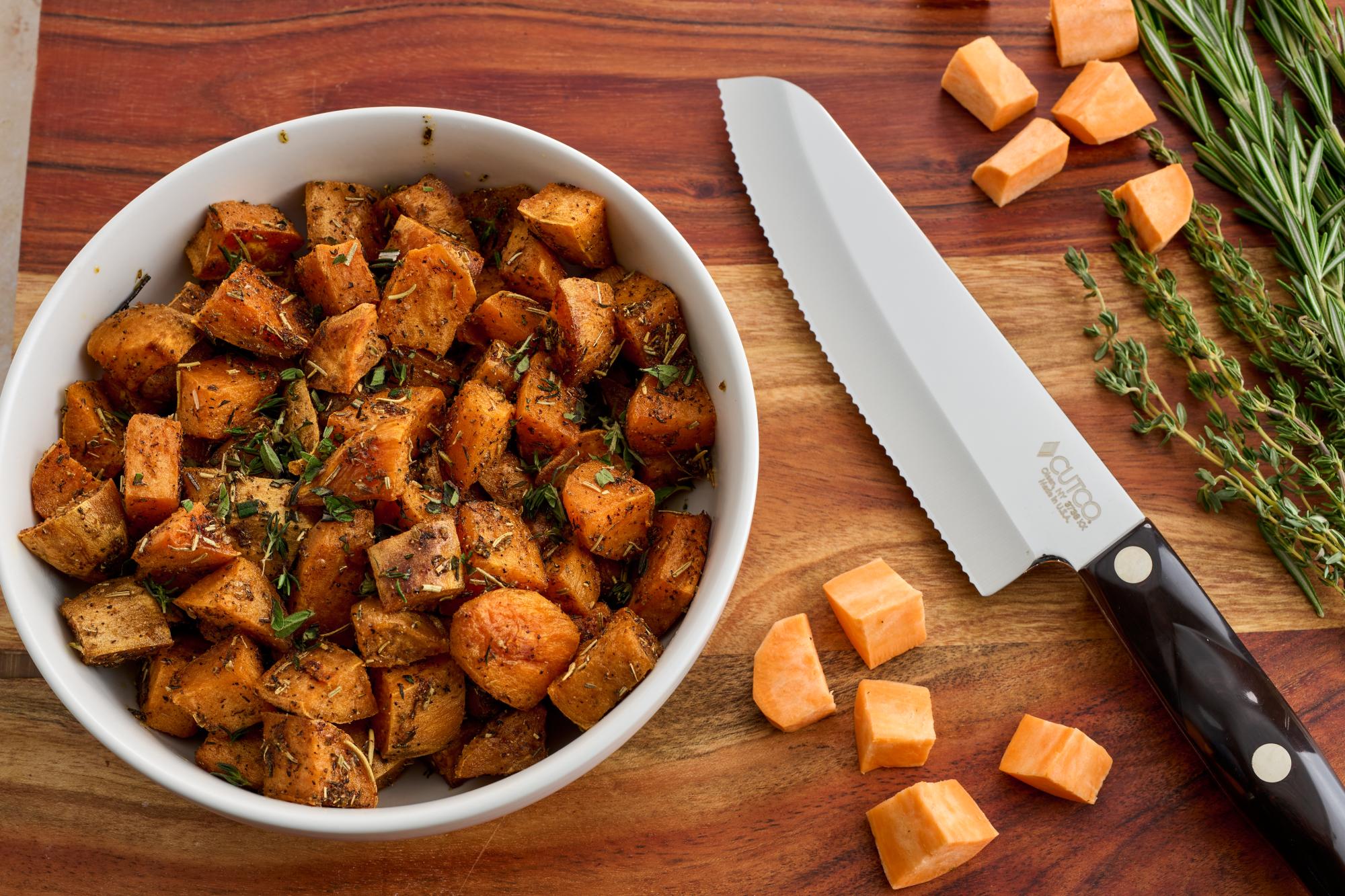 Roasted Sweet Potato Cubes With Herbs
