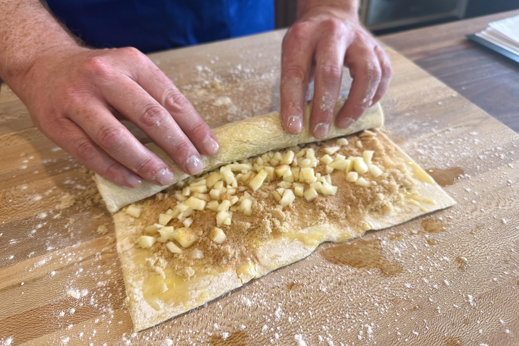 Rolling the pastry.