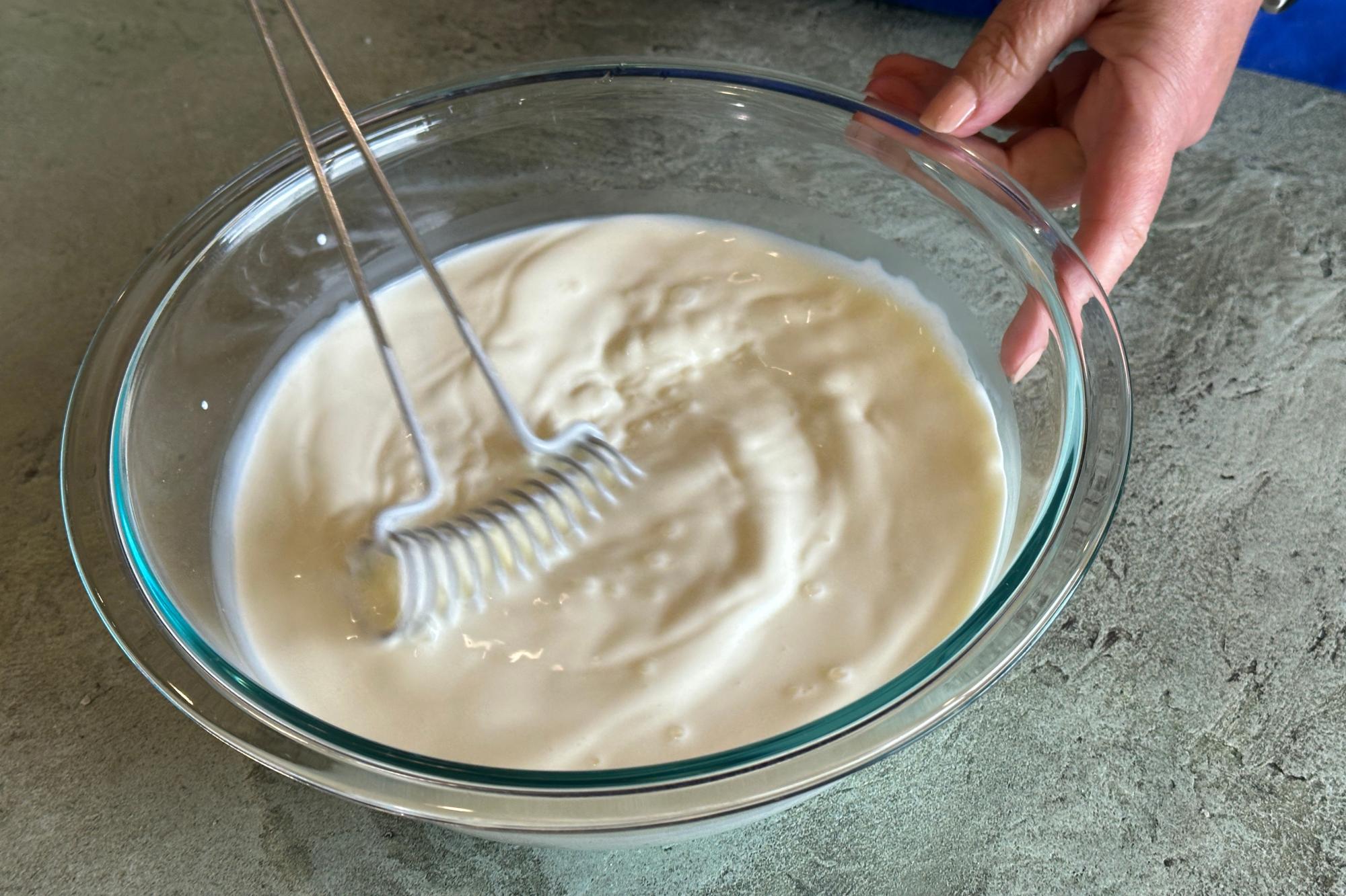 Whisking milk, cream and half and half with Mix-Stir.