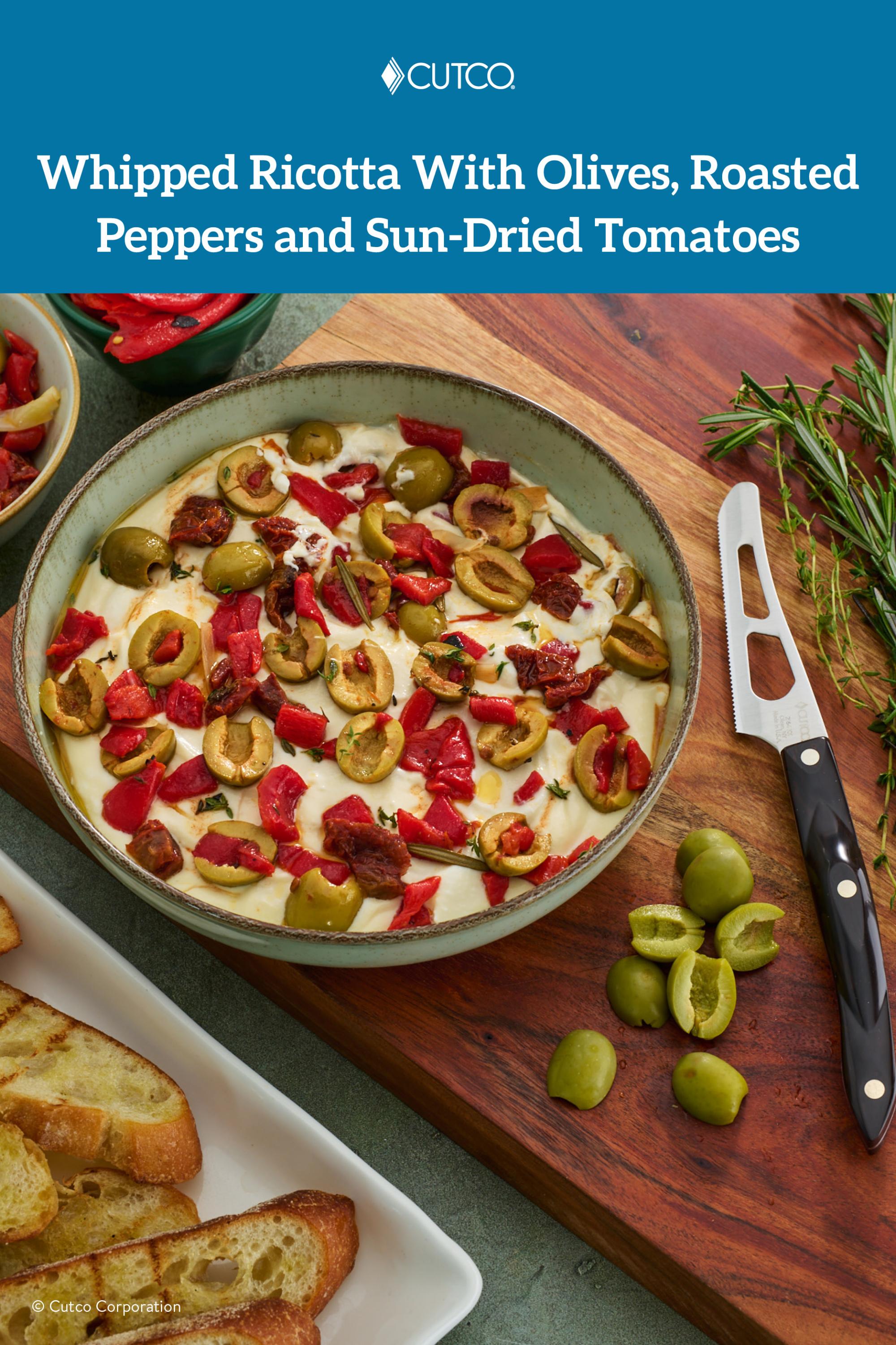 Whipped Ricotta With Olives, Roasted Peppers and Sun-Dried Tomatoes