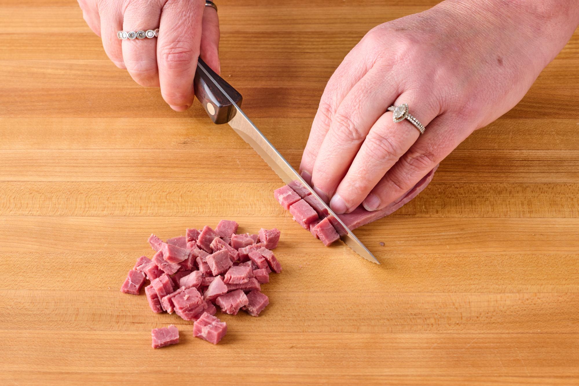 cut corned beef into cubes