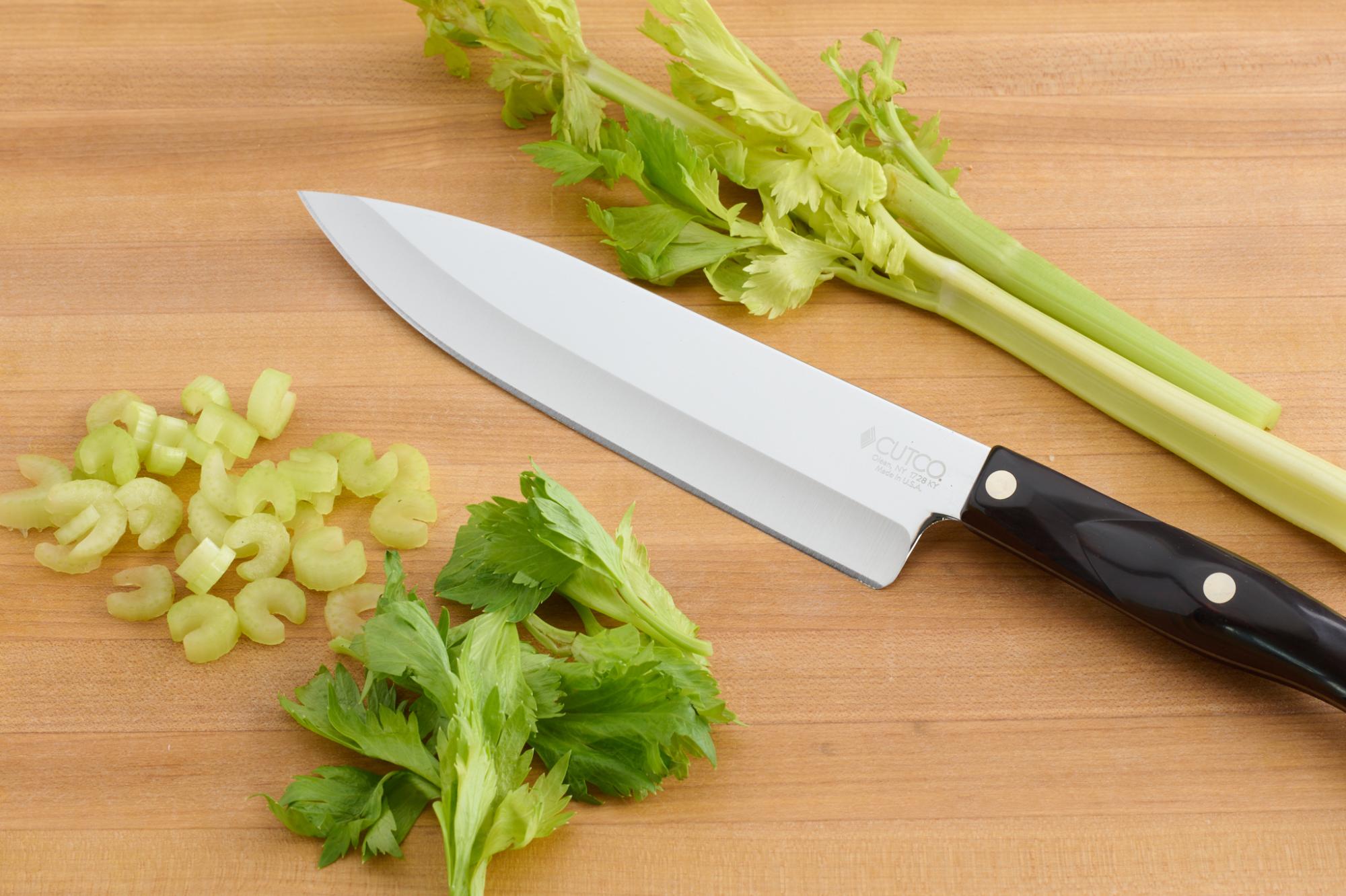 Sliced celery stalks and flower tops