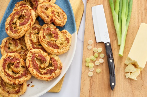 Sausage, White Cheddar and Green Onion Pinwheels