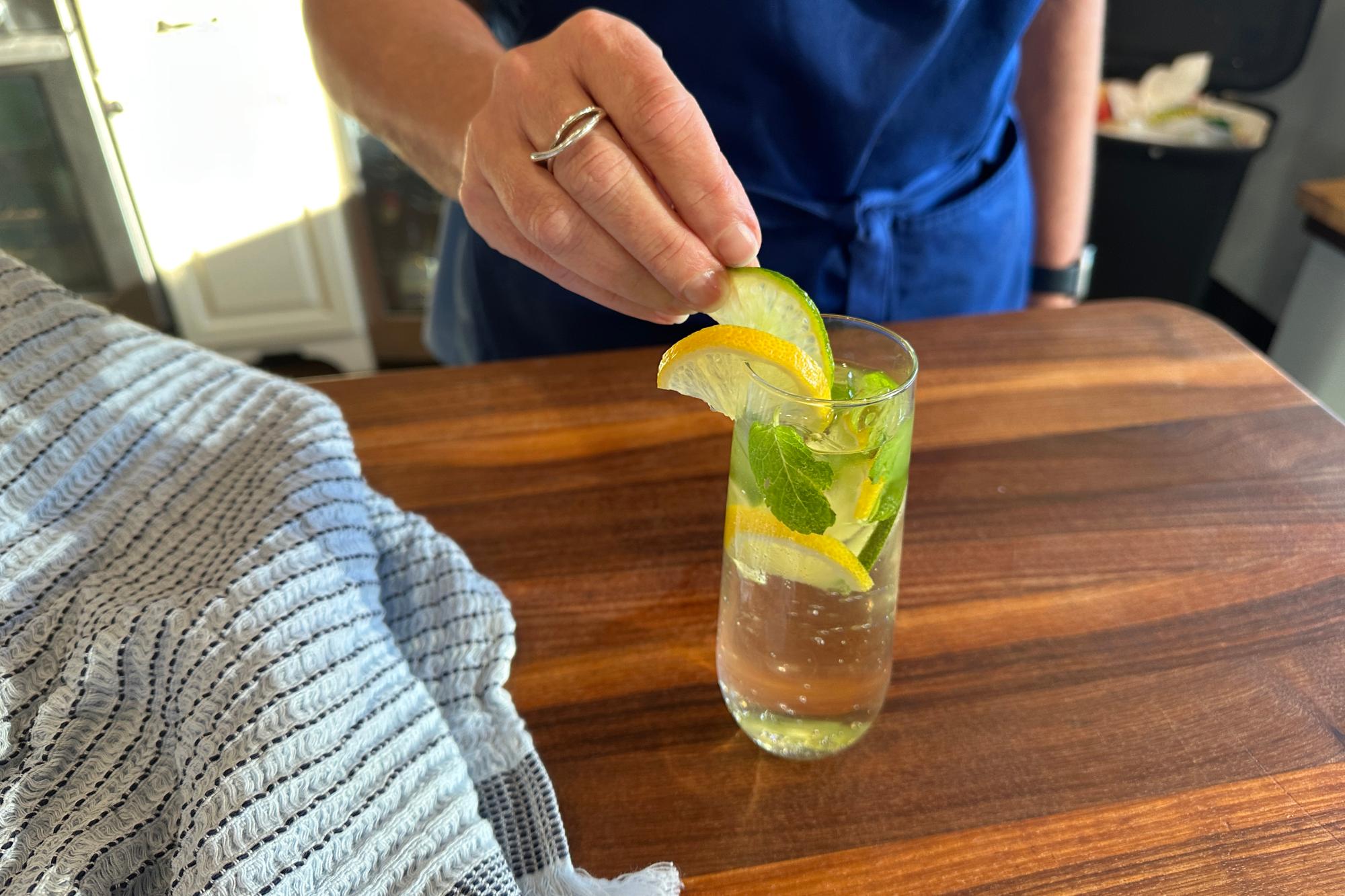 Using a Stainless Teaspoon, gently stir the drink to combine everything.