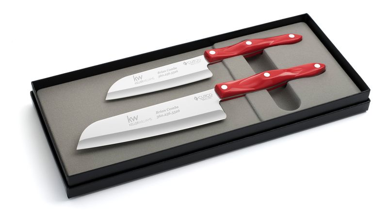 Closeup of 2-Pc. Santoku Set in handle option R