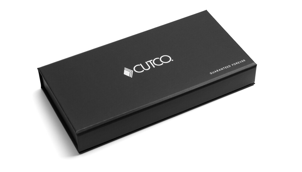Closed Gift Box with embossed Cutco logo and the phrase Guaranteed Forever.