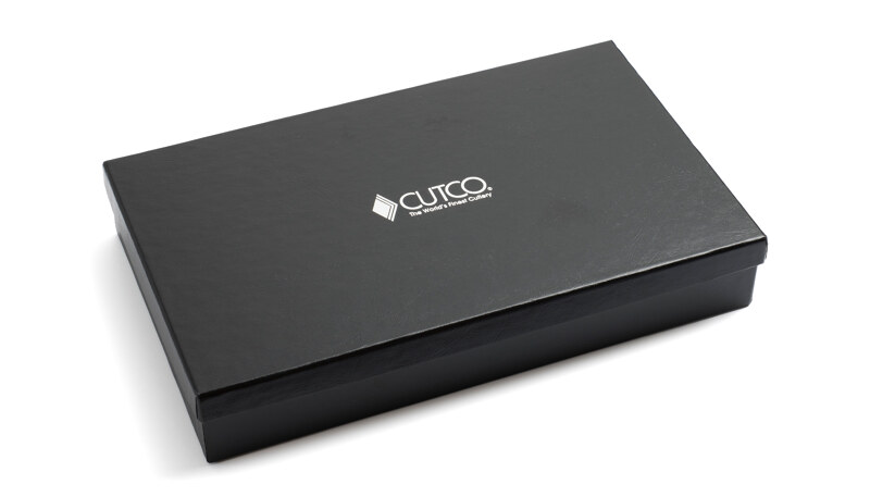 Closed Gift Box with embossed Cutco logo and the phrase Guaranteed Forever.