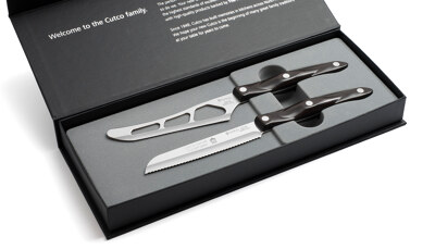 2 Products in Gift Box - Traditional Cheese Knife, Santoku-Style Trimmer,