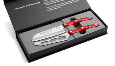2 Products in Gift Box - 5" Petite Santoku, Traditional Cheese Knife,