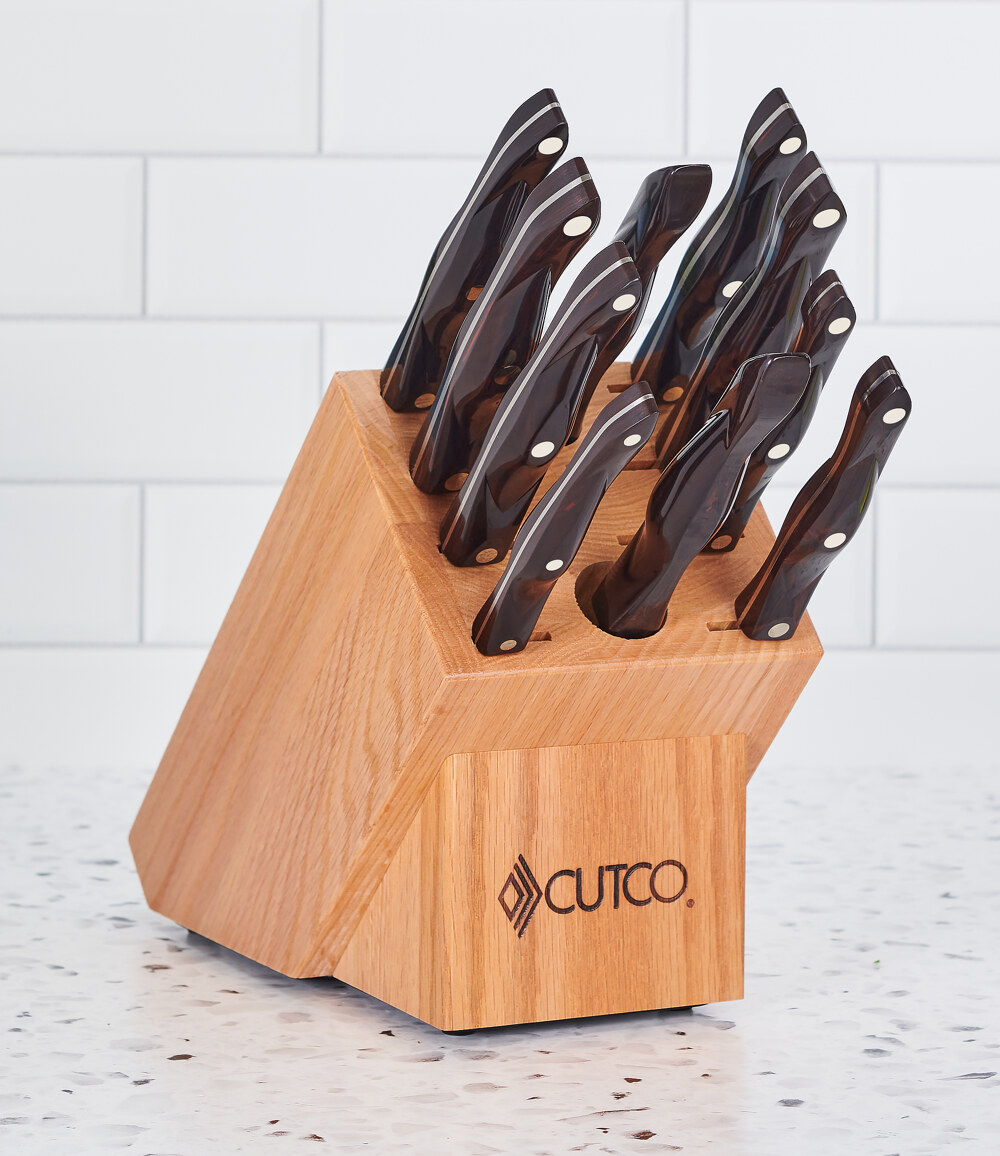  CUTCO Model 1818 Homemaker Set + 8 with #1725 full size chef  knife18 High Carbon Stainless knives & forks with Classic  Dark Brown (often called Black) handles in factory-sealed plastic  bags#1748