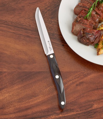 Set of 8 CUTCO Cutlery #1058 Serrated Steak Table Knives & Wood Box USA  Knife