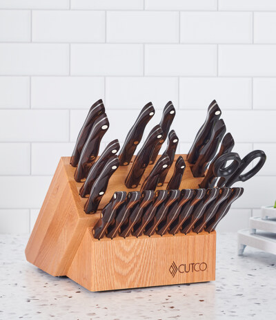 Knives Set with Acrylic Stand, 17Pcs Stainless Steel Knife Block Set  includes Serrated Steak Knives Set, Chef Santoku Knives, Scissor, Sharpener  and