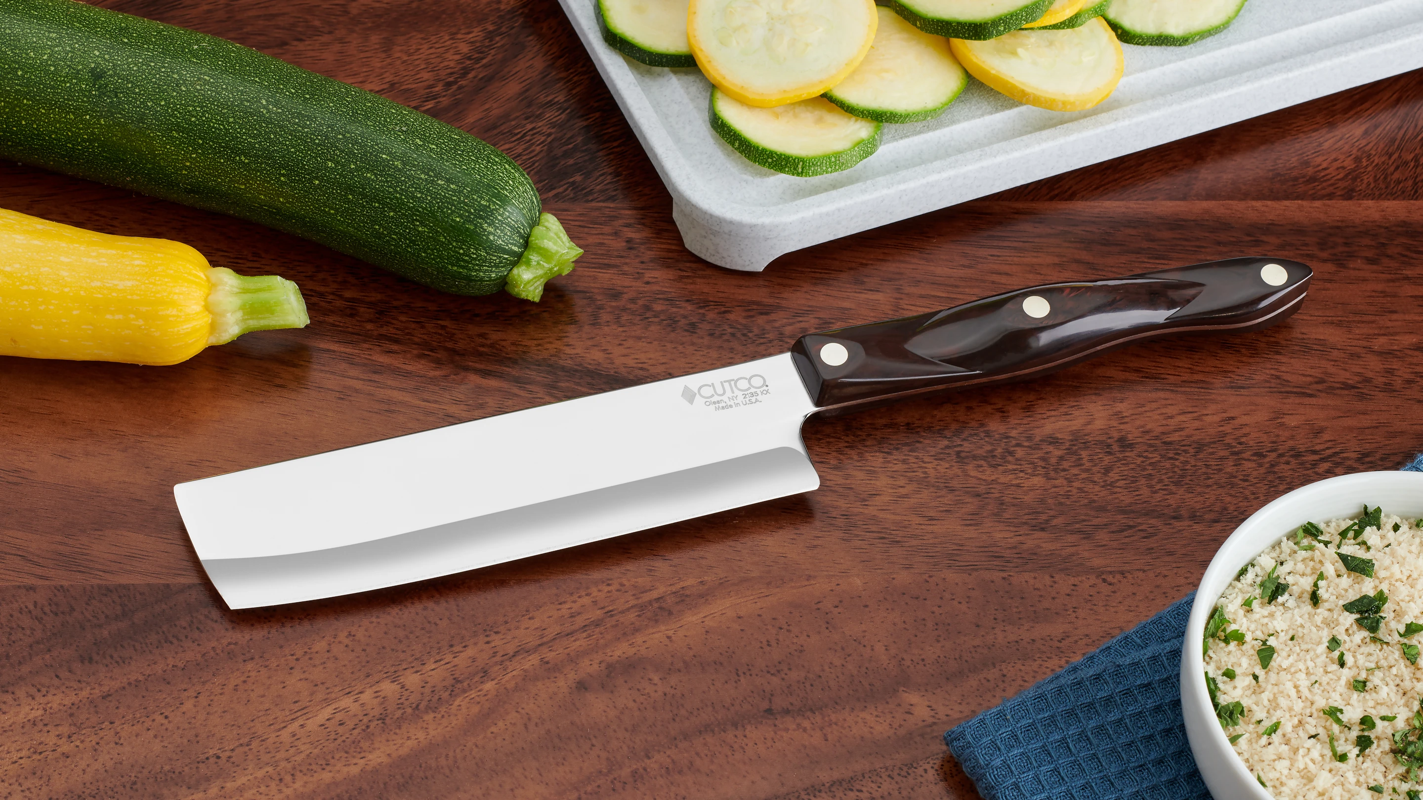  Cutco Nakiri Knife-This is THE knife for vegetable prep.  Designed for clean slicing, chopping and dicing of fruits and vegetables:  Home & Kitchen