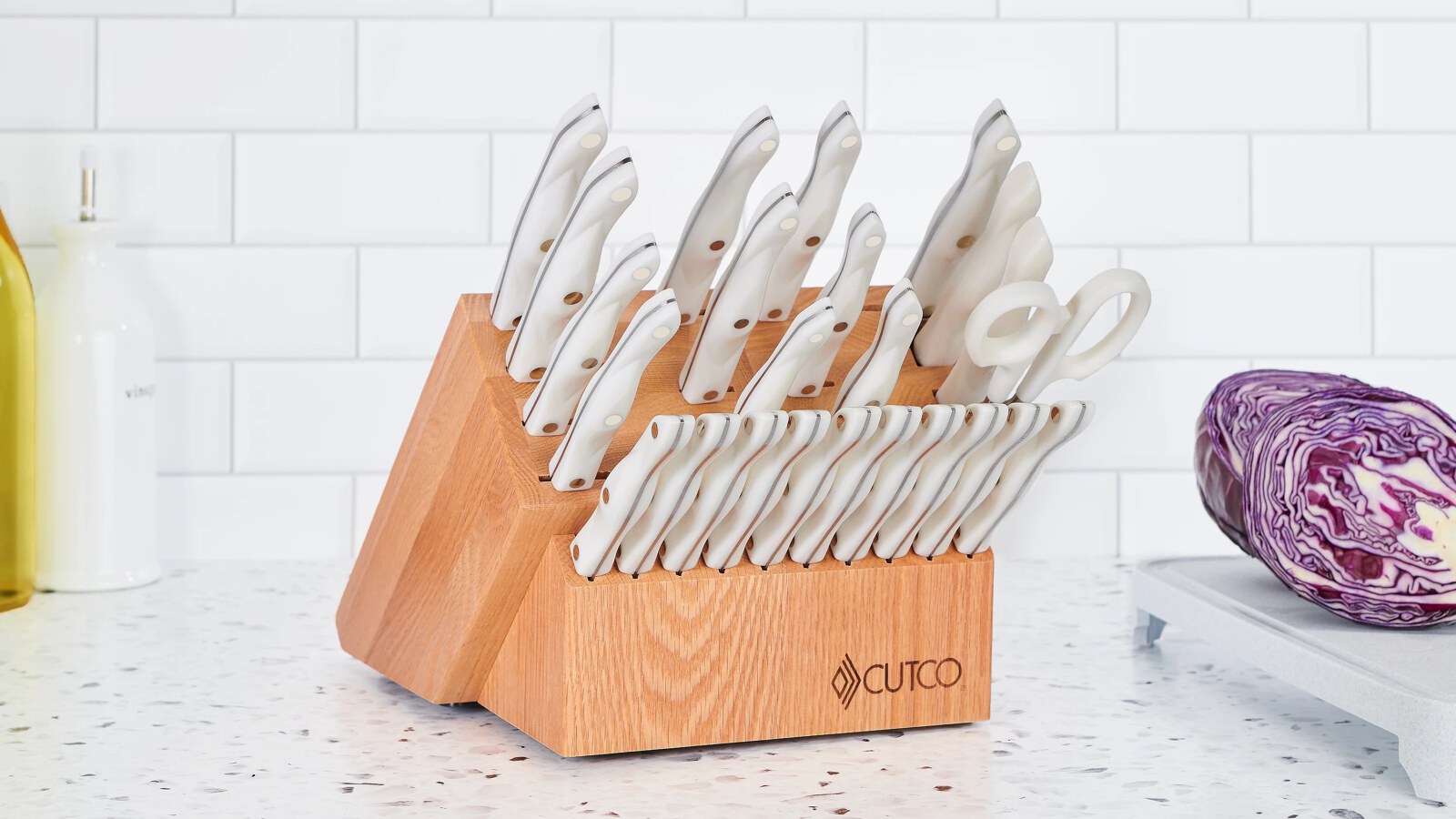 Santoku-Style Signature Set With Honey Finish Oak Block and Steak Knives