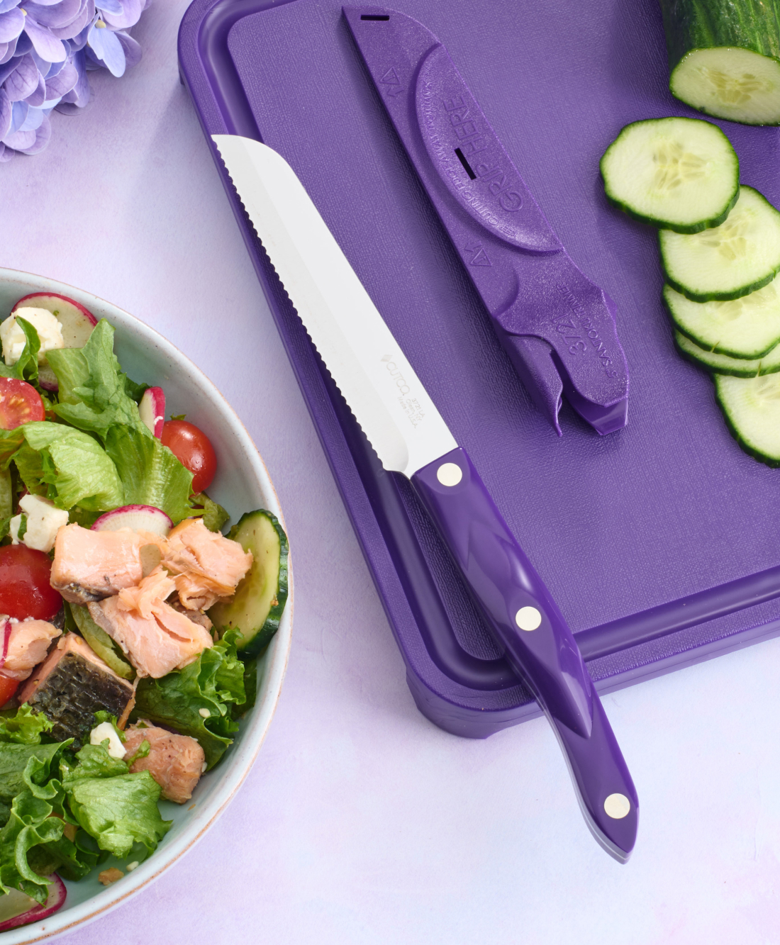 Purple Santoku-Style Trimmer with Sheath