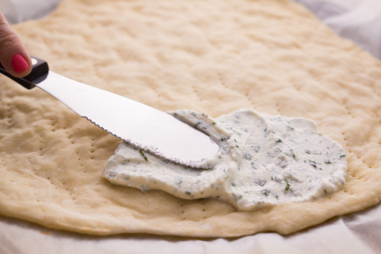 Spreading the ricotta mixture with a Spatula Spreader.