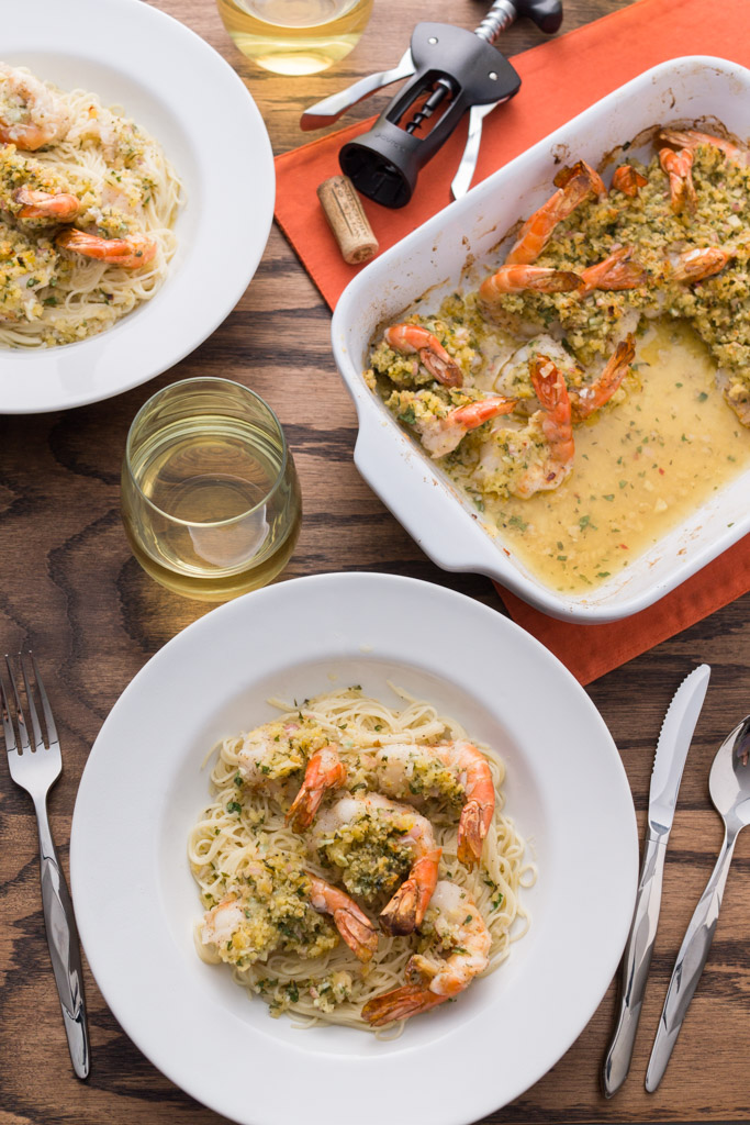 Shrimp Scampi over pasta.